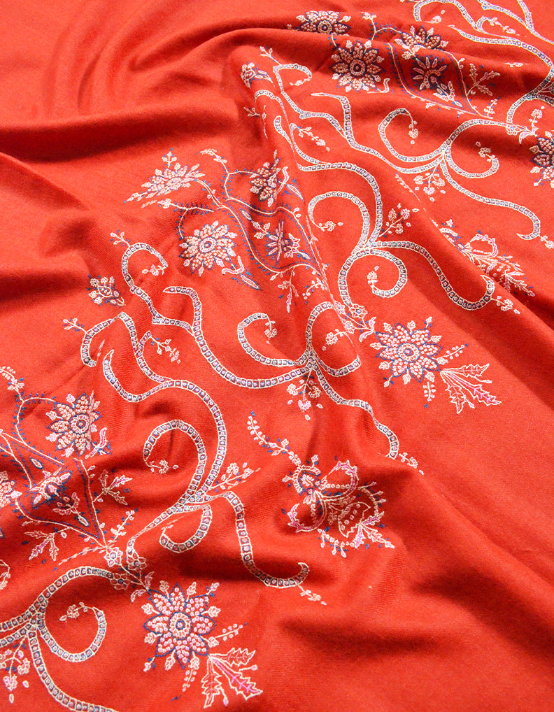 red embroidery pashmina shawl 8320