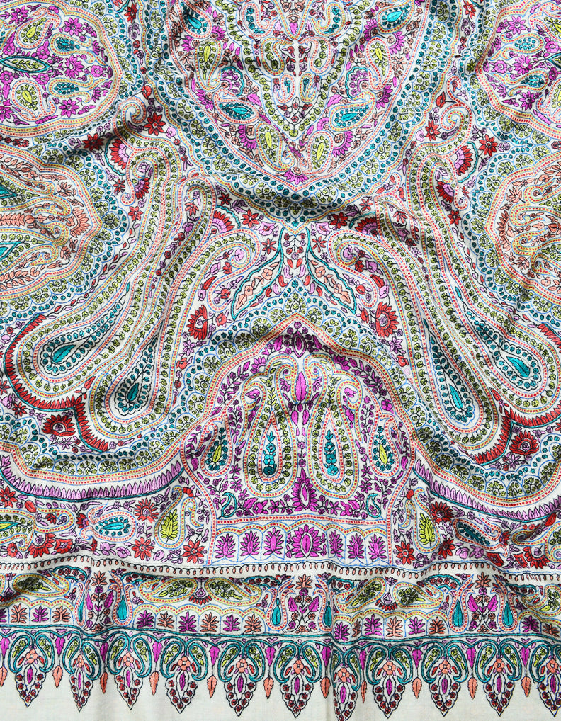multi-coloured jamma embroidery pashmina shawl 8322