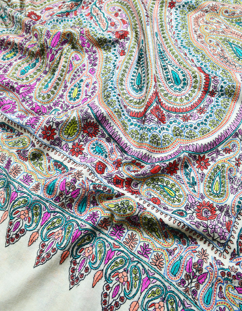 multi-coloured jamma embroidery pashmina shawl 8322