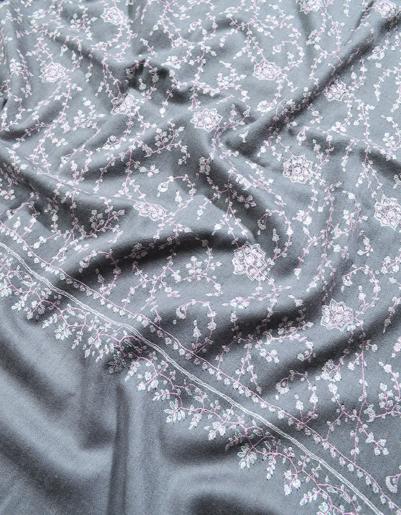 pewter grey jaali embroidery pashmina shawl 8325