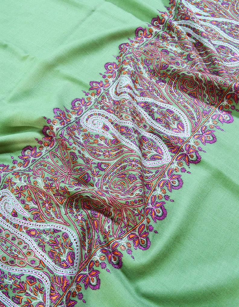 Sage green embroidery pashmina shawl 8379