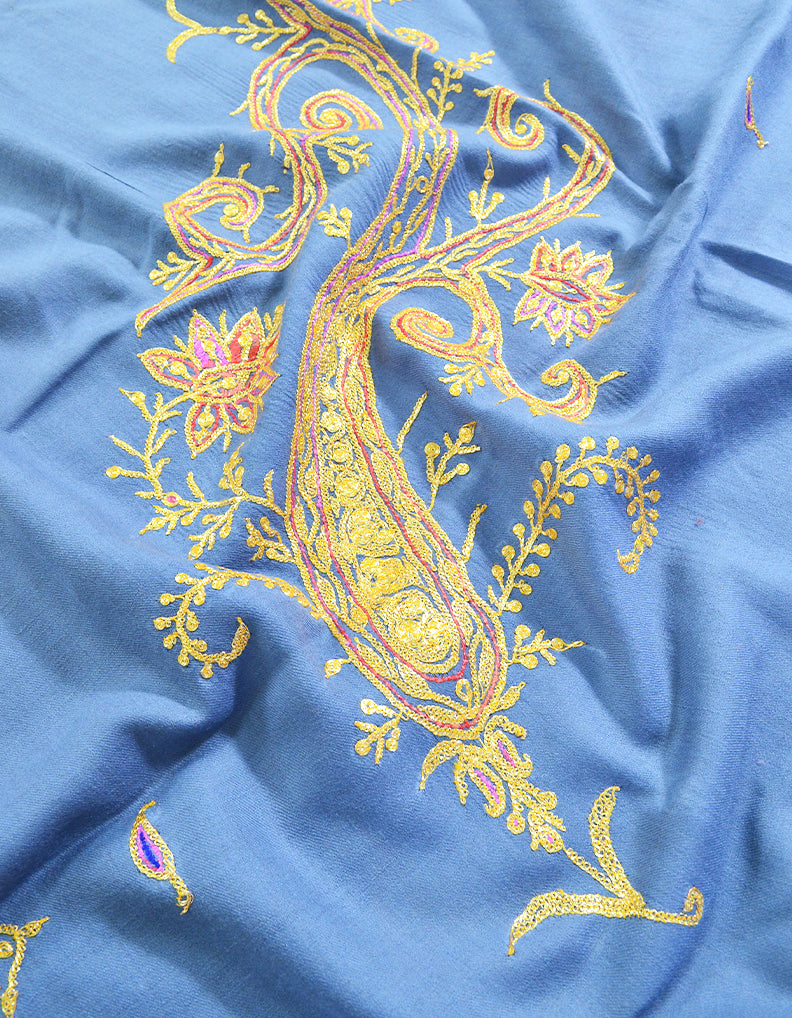 Dark Laveder tilla embroidery pashmina shawl 8396