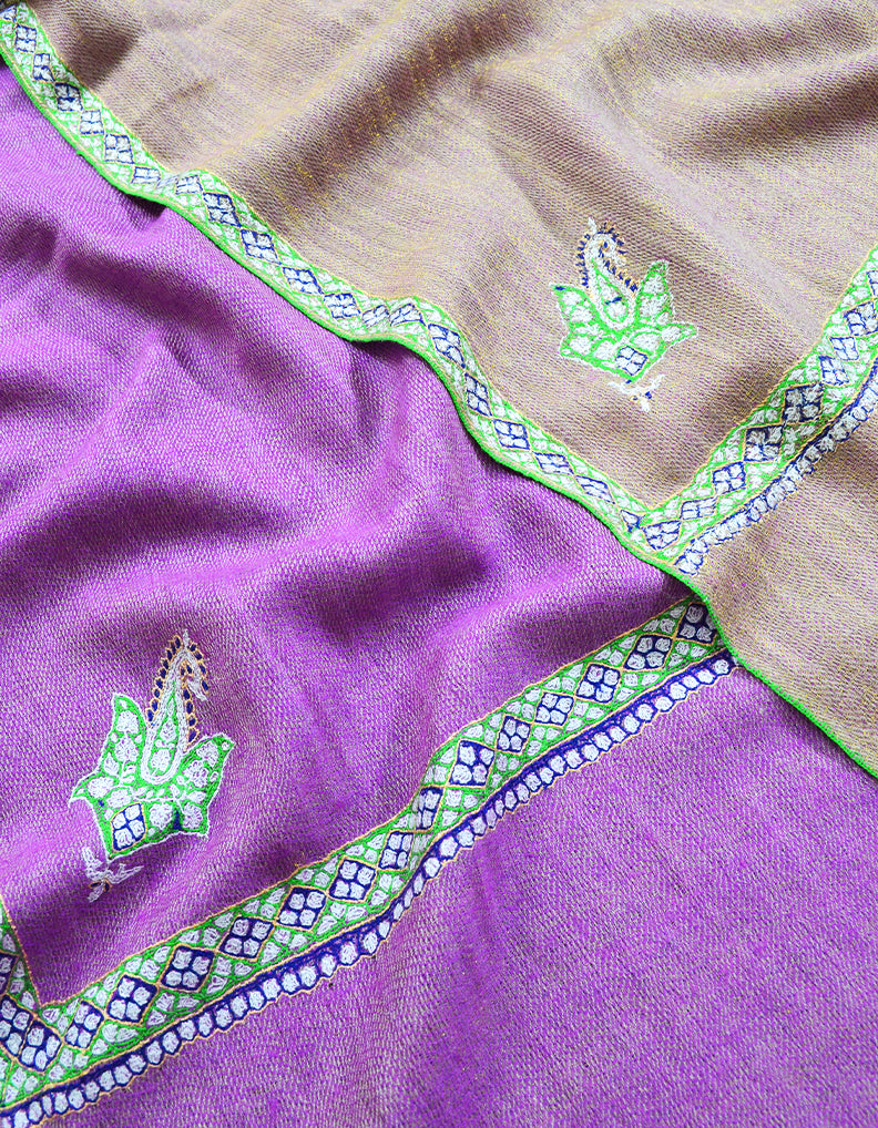 heliotrope and rose quartz reversible embroidery pashmina shawl 8435