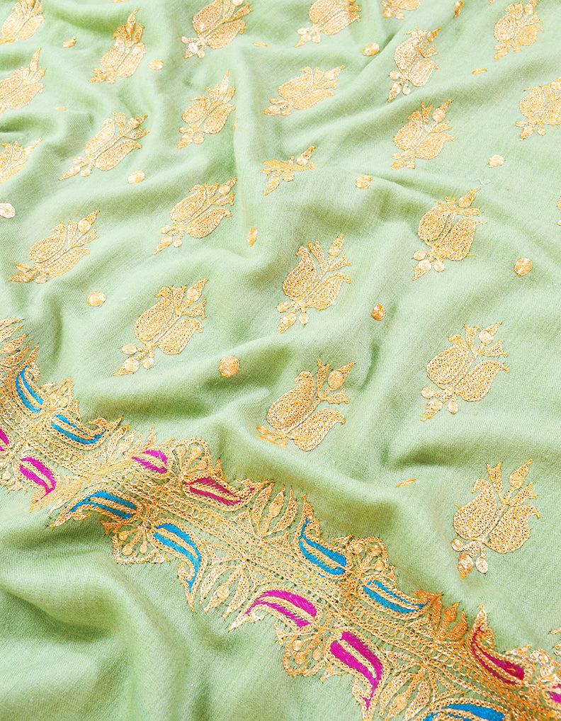 sage green tilla embroidery pashmina shawl 8460