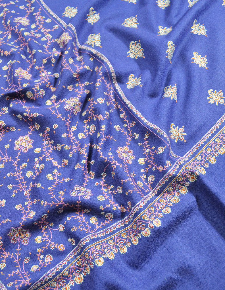 yale blue embroidery pashmina stole 8625