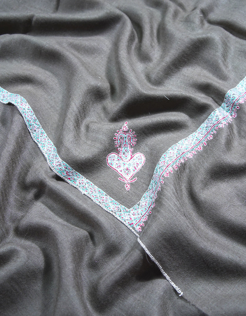 seal gray embroidery Pashmina shawl 8691