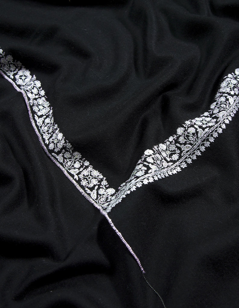 midnight black embroidery Pashmina shawl 8692