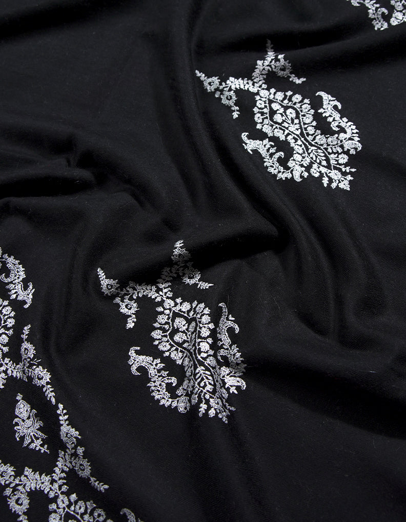 pure black embroidery Pashmina shawl 8695