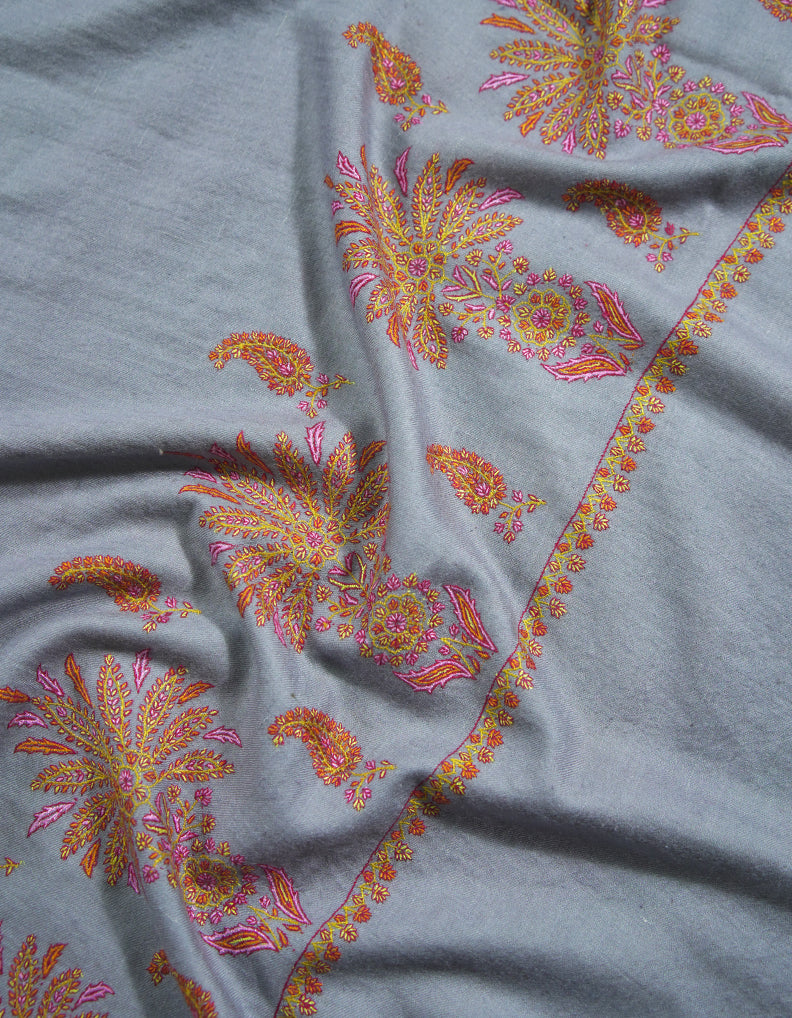 pigeon blue embroidery pashmina shawl 8738