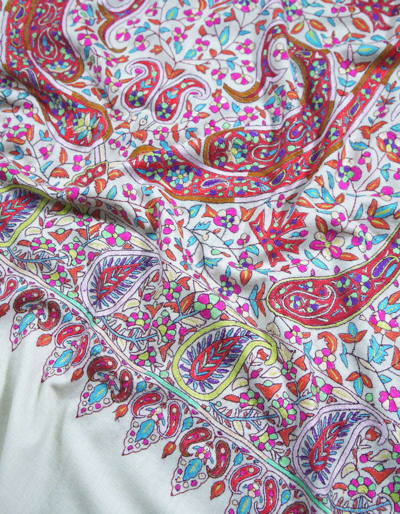 pure white embroidery pashmina Gi shawl 8765