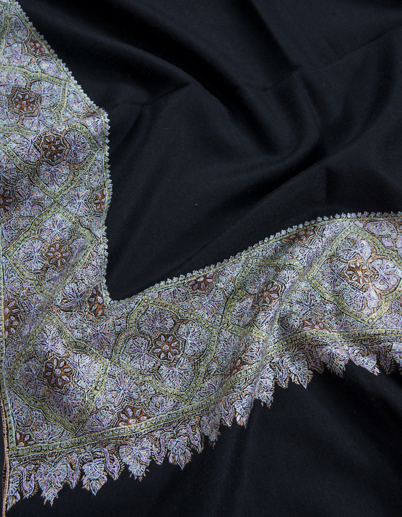 jet black embroidery pashmina shawl 8769