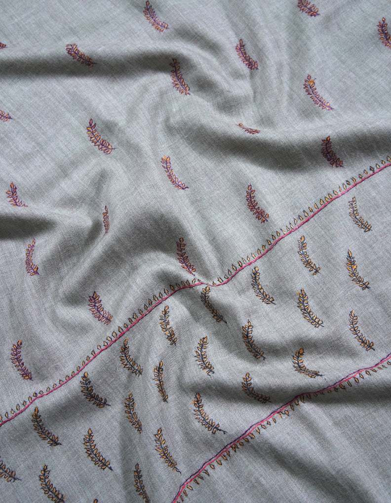 light natural booti embroidery pashmina stole 8801