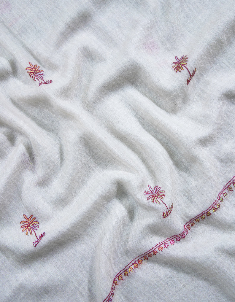 pure white booti embroidery pashmina stole 8814