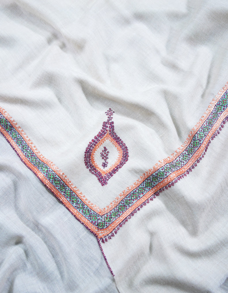 white tilla embroidery pashmina shawl 8844