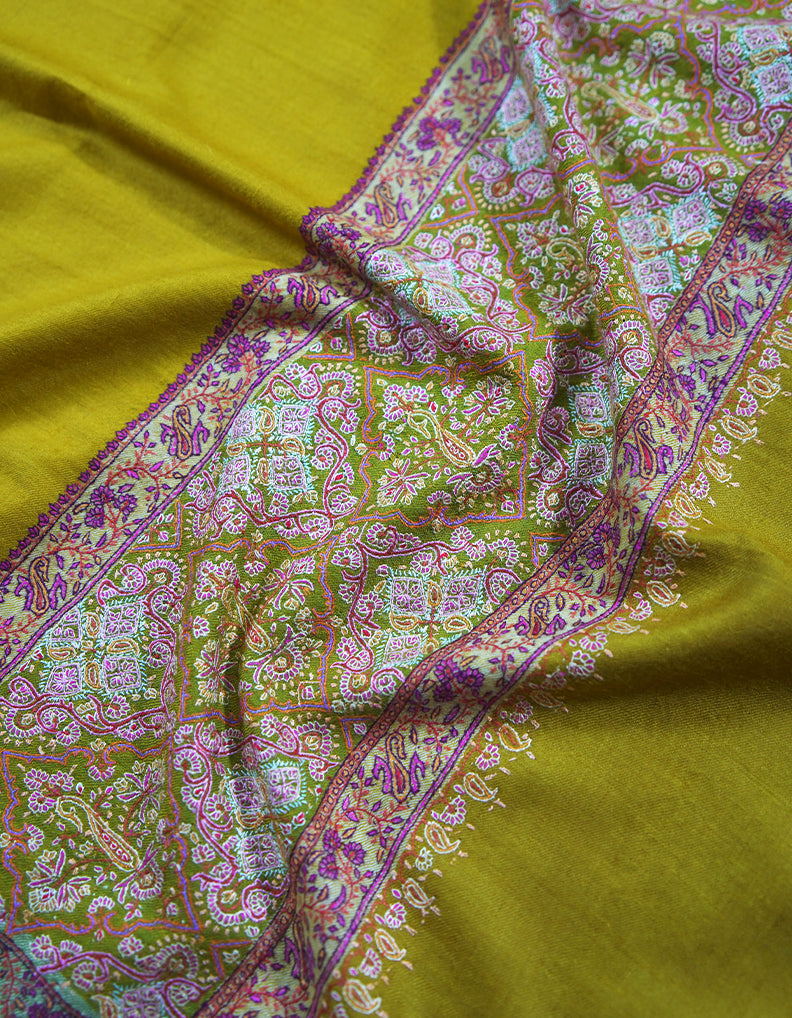 mustard embroidery pashmina shawl 8855