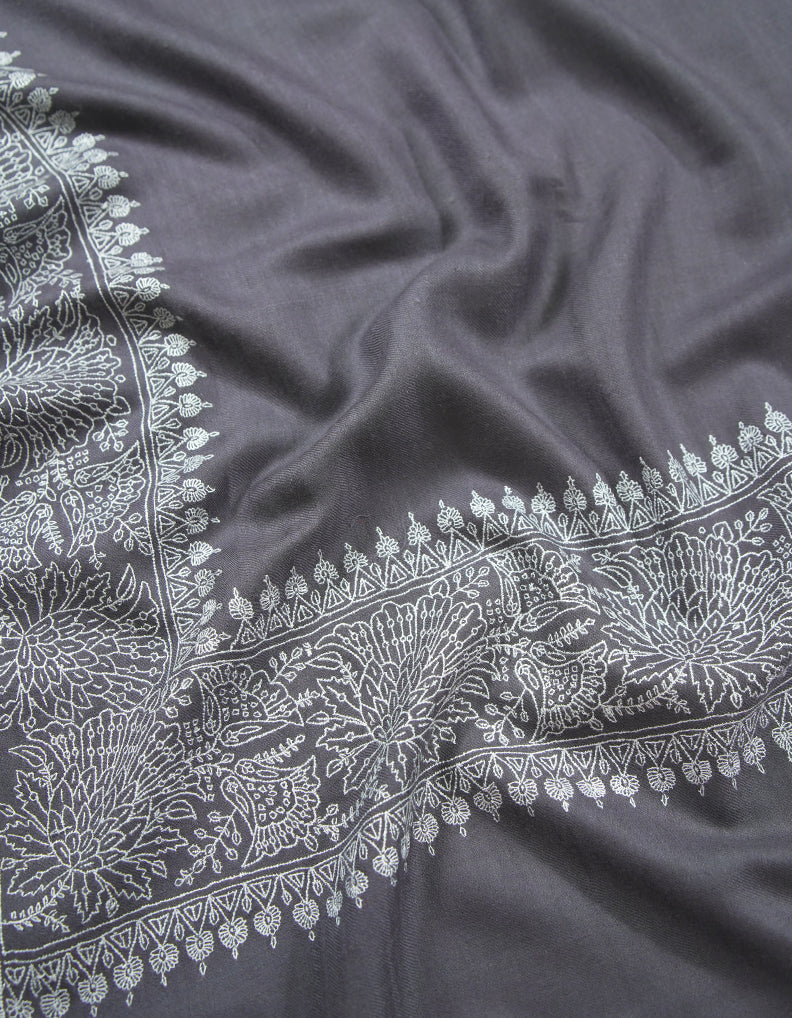 pigeon blue embroidery GI pashmina shawl 8894