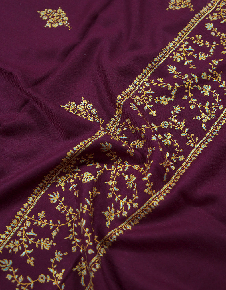 mahogany red embroidery pashmina stole 8901