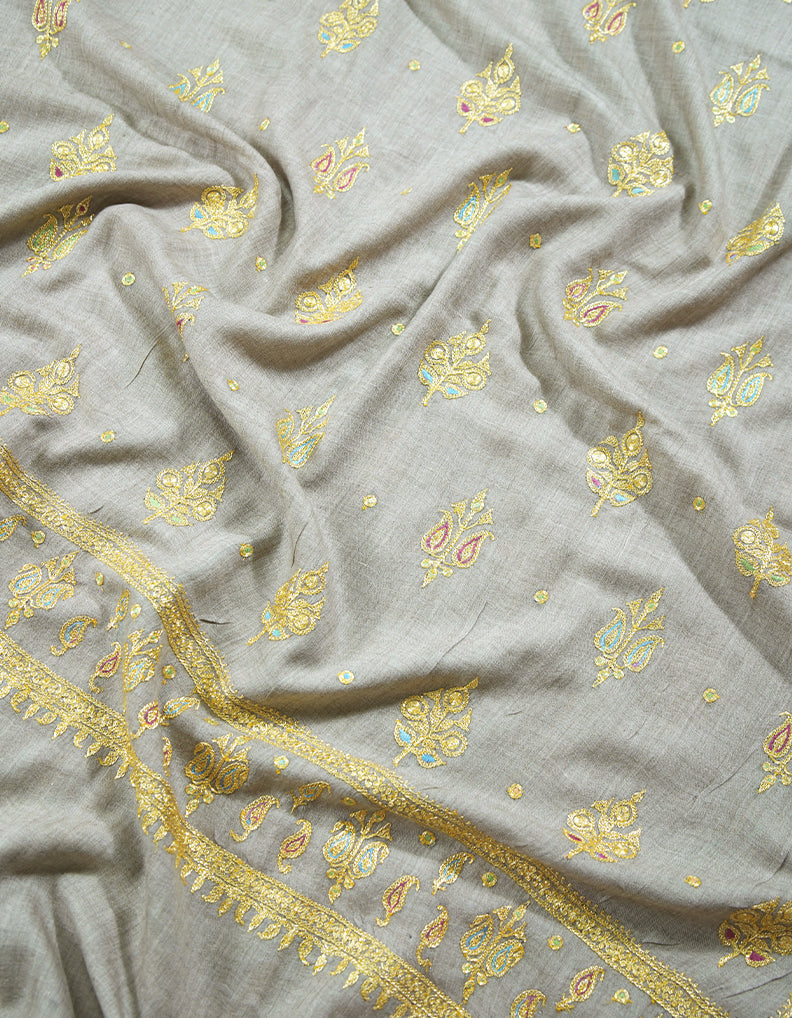 light natural XL tilla jamma embroidery pashmina shawl 8939
