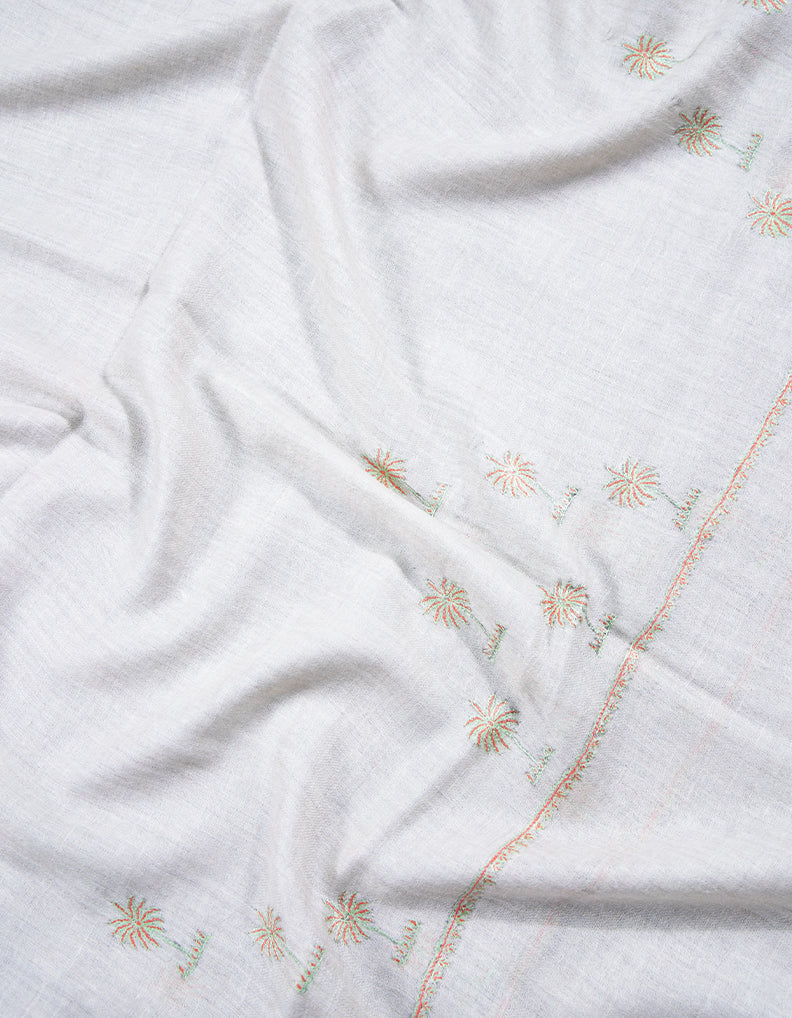 pearl white butis embroidery pashmina stole 8963