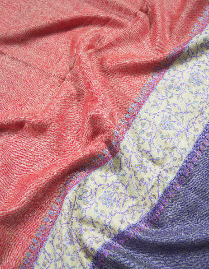 imperial red and mauve embroidery pashmina stole 8965