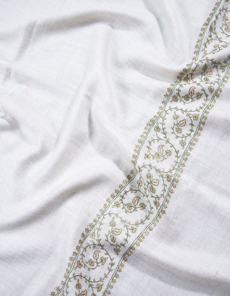 pure white embroidery pashmina stole 8966
