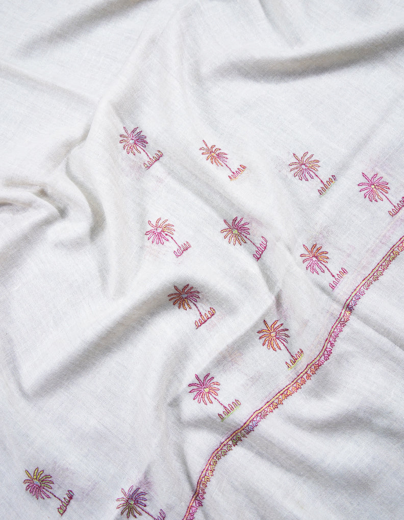 white butis embroidery pashmina stole 8968