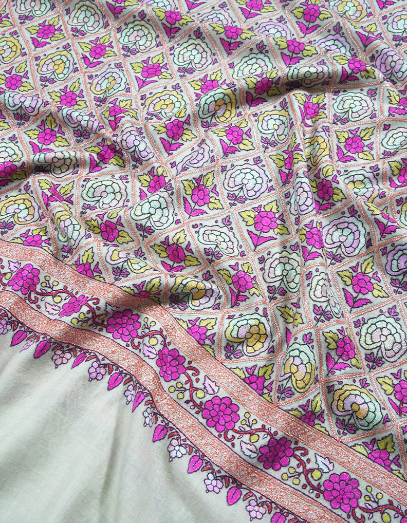 alabaster white jamma embroidery pashmina shawl 8971