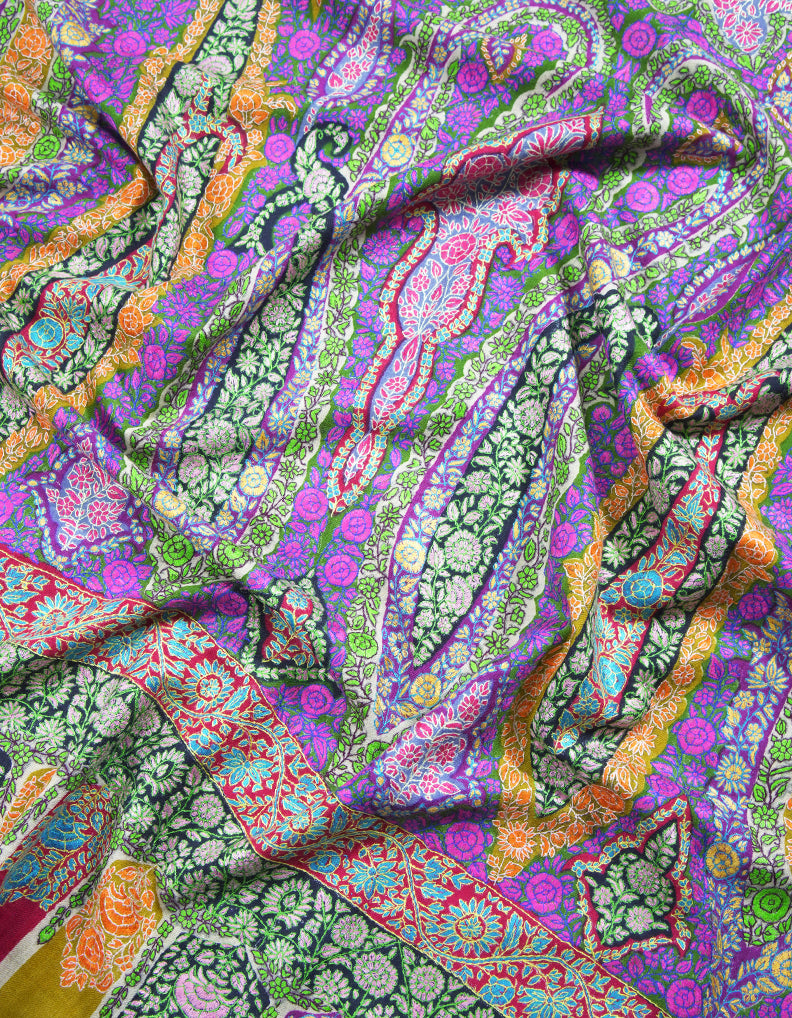 multi-coloured jamma embroidery pashmina shawl 8977