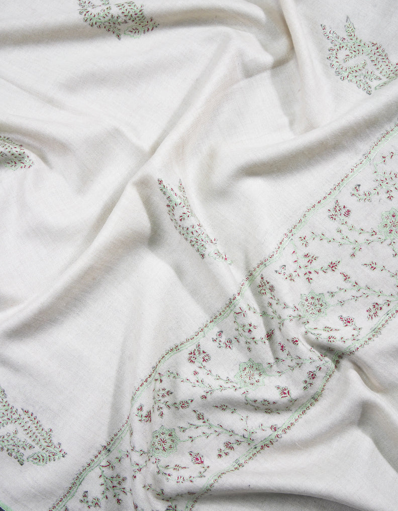 pearl white butis embroidery pashmina stole 8985
