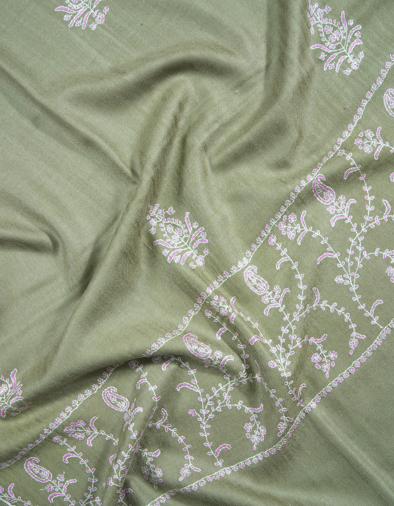 flax butis embroidery pashmina stole 8991