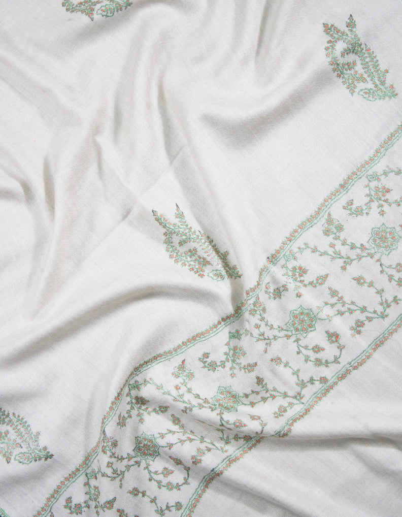 powder white butis embroidery pashmina stole 8995