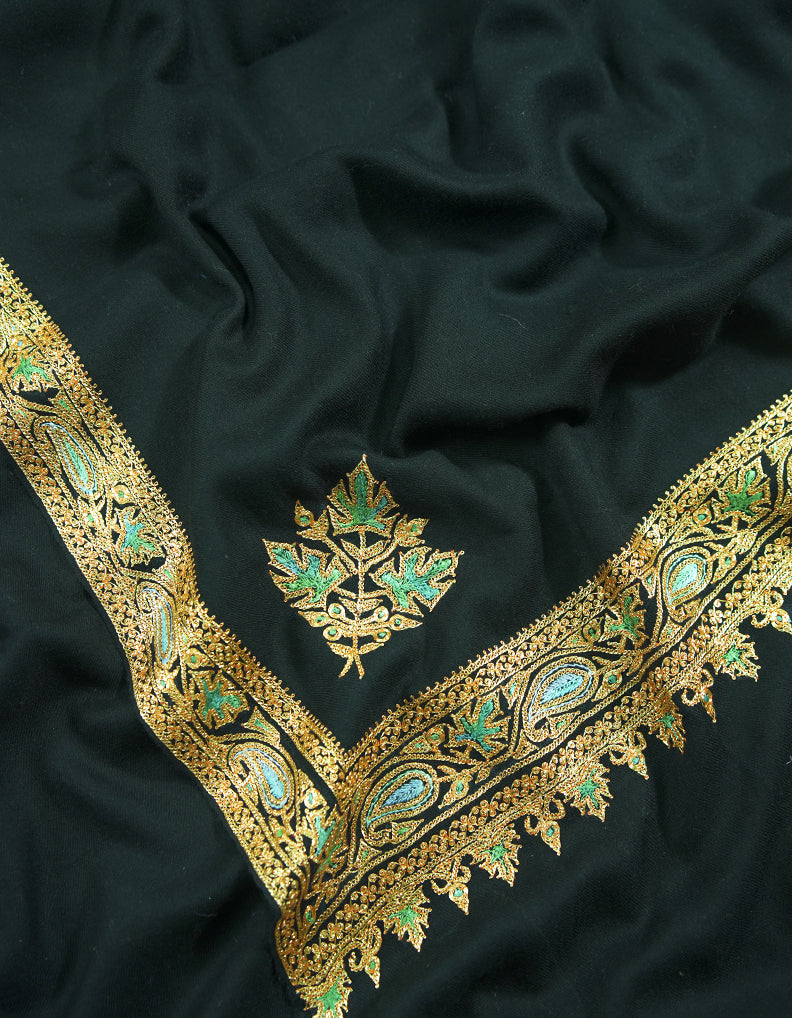 intense black XL tilla embroidery pashmina shawl 9006