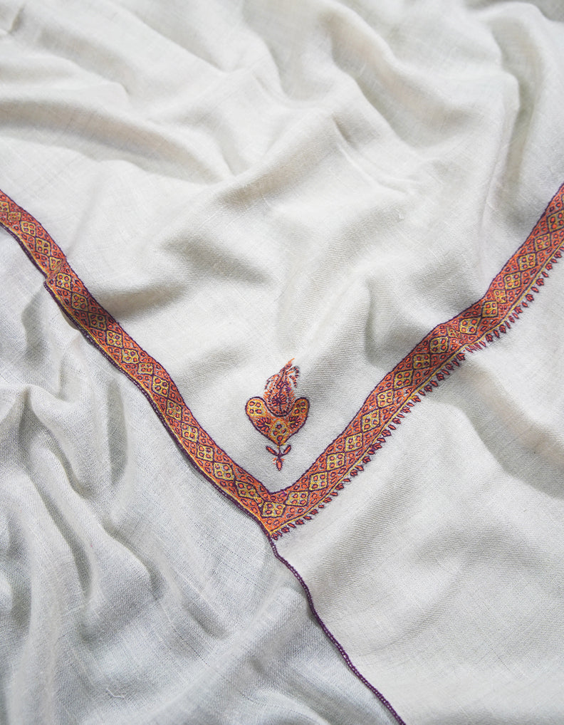 white XL embroidery pashmina shawl 9010