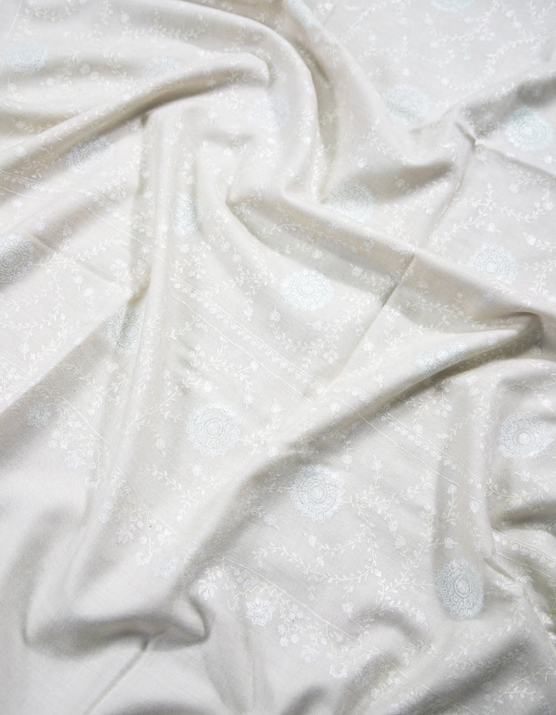 pearl white XL jamma embroidery pashmina shawl 9012