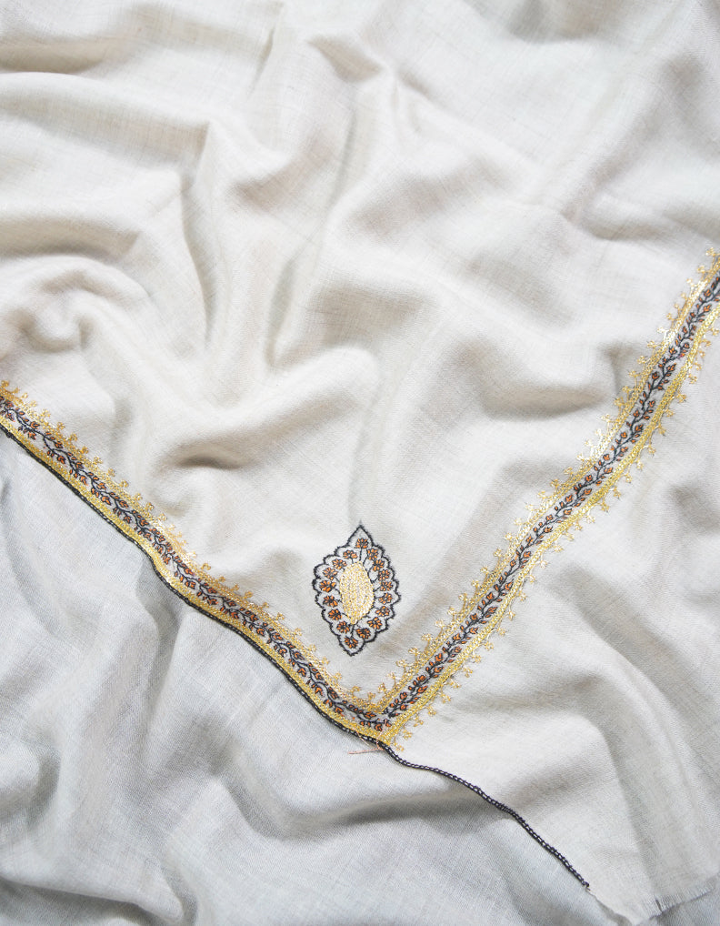 off-white tilla embroidery pashmina shawl 9056