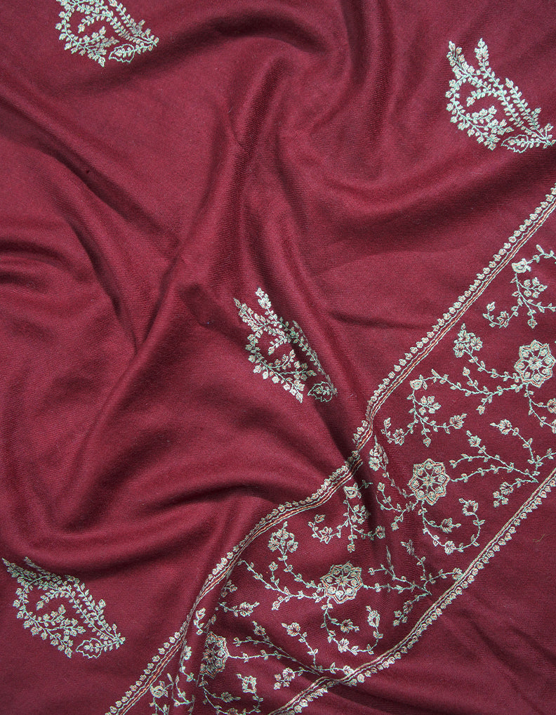 carmine maroon butis embroidery pashmina stole 9074