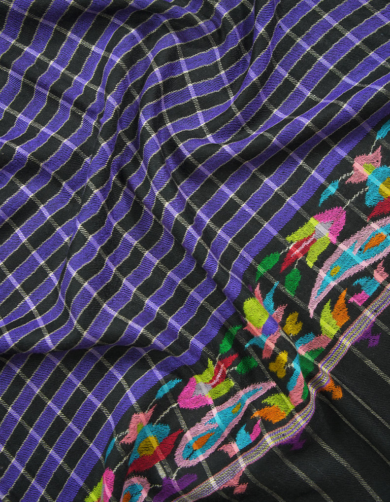 electric violet checked kani palla pashmina stole 9081