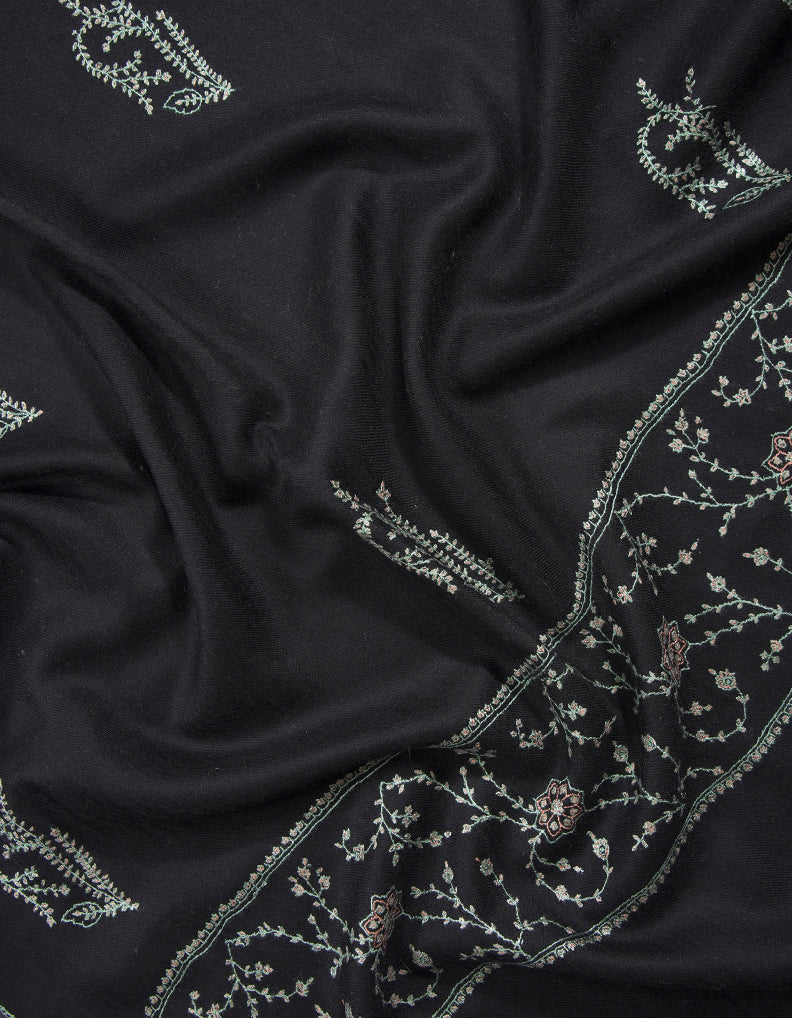 crow black butis embroidery pashmina stole 9088