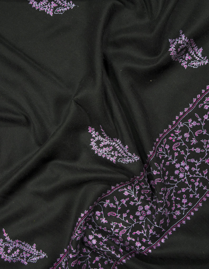 jet black butis embroidery pashmina stole 9093