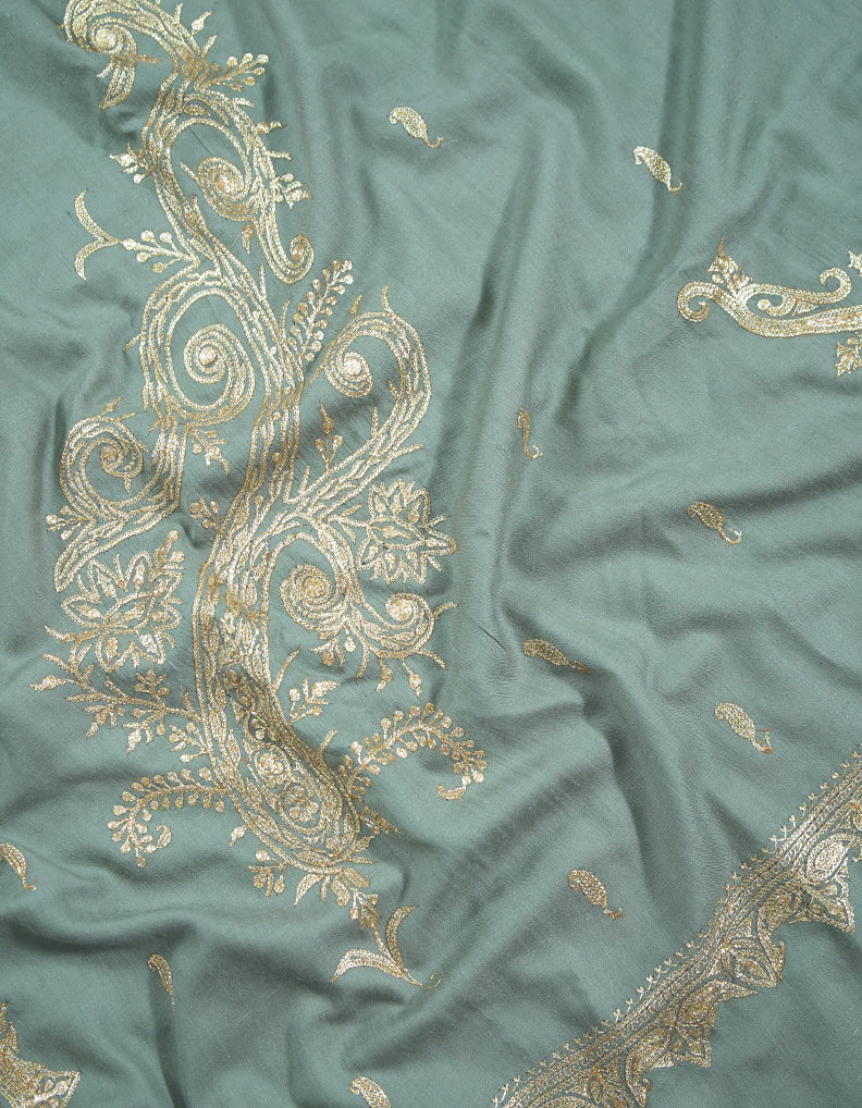 sage green tilla embroidery pashmina shawl 9108