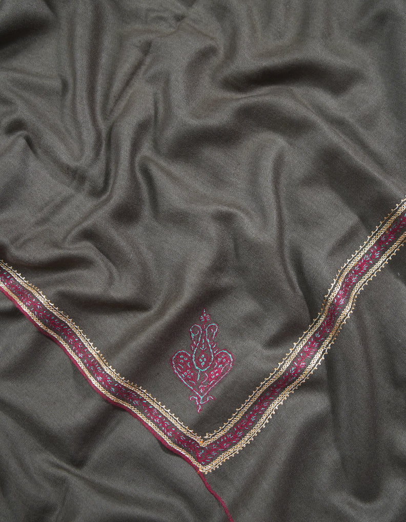 dark natural tilla embroidery pashmina shawl 9114