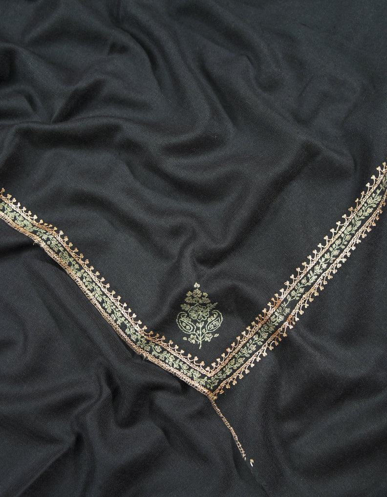 charcoal black tilla embroidery pashmina shawl 9119
