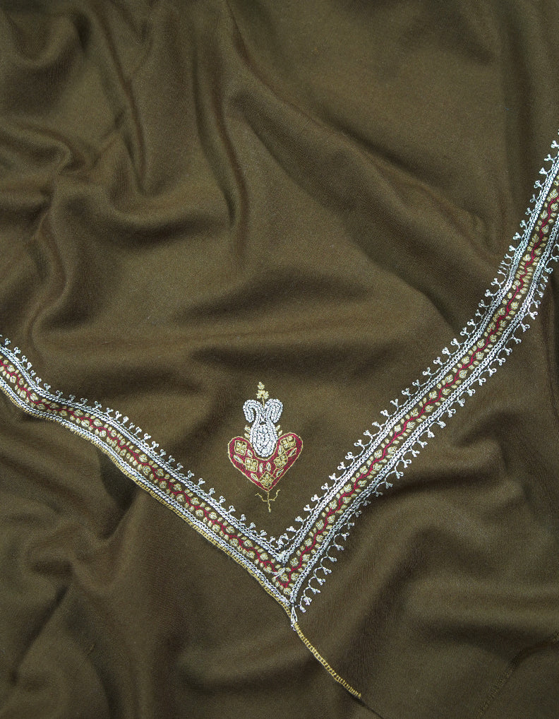 pecan brown tilla embroidery pashmina shawl 9122