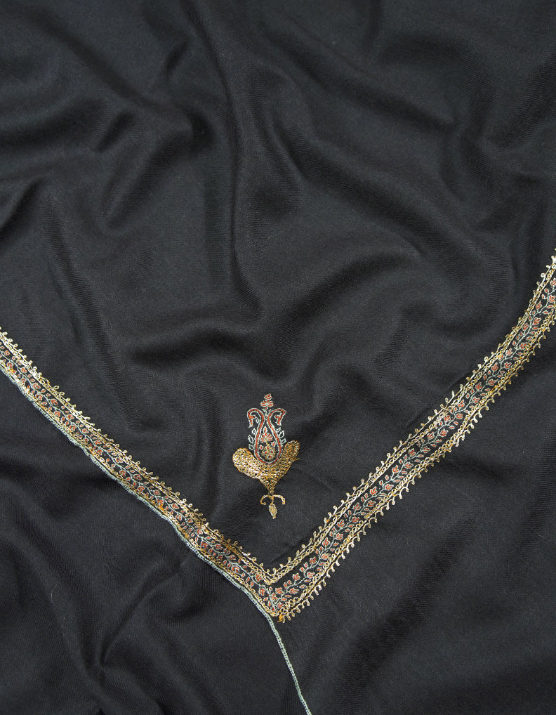 charcoal black tilla embroidery pashmina stole 9134
