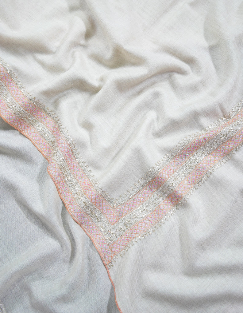 off-white tilla embroidery pashmina shawl 9171
