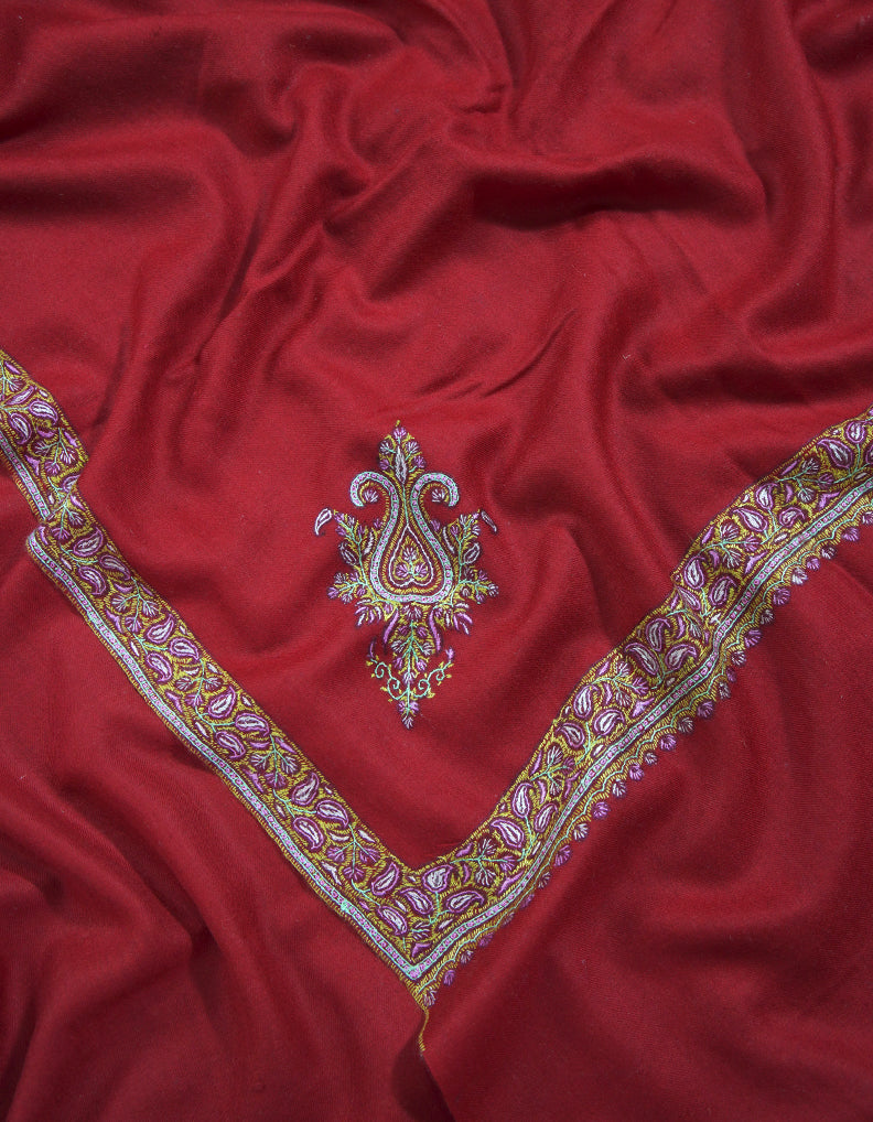 cherry red embroidery pashmina shawl 9172