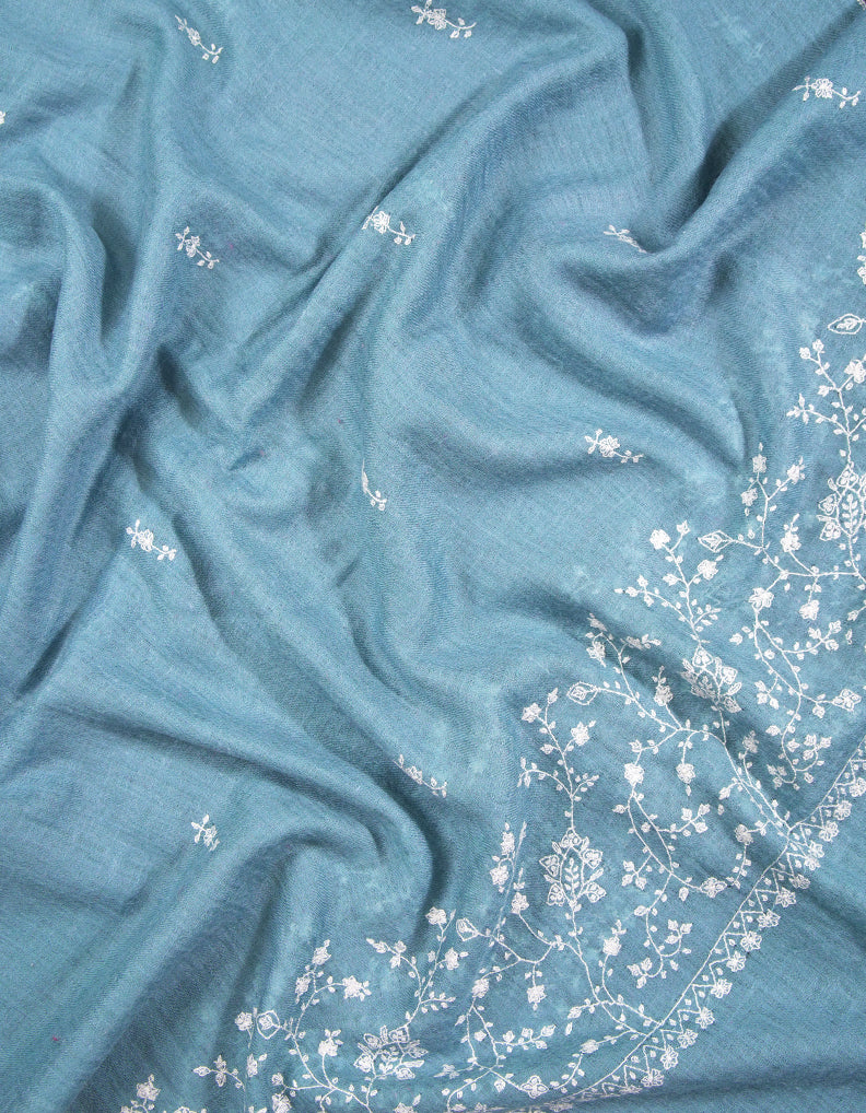 turkish blue butis embroidery pashmina stole 9193
