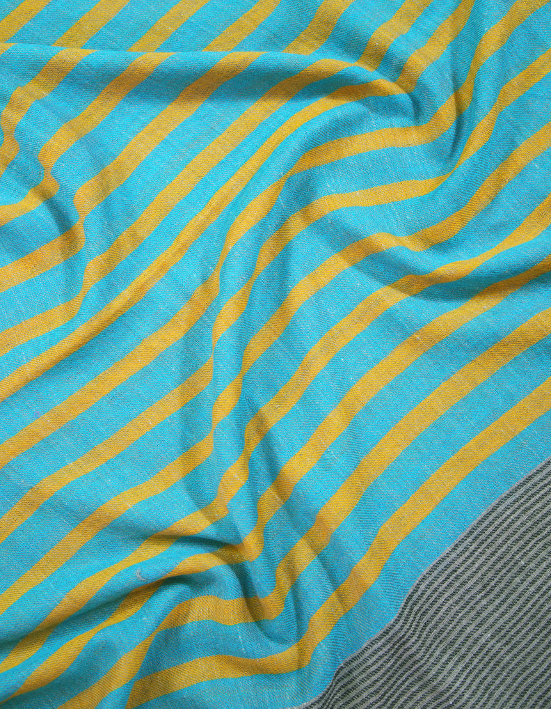 turquoise and yellow striped pashmina stole 9209