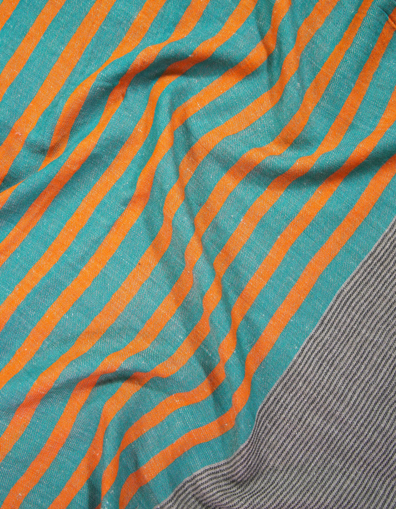 sea green and orange striped pashmina stole 9212