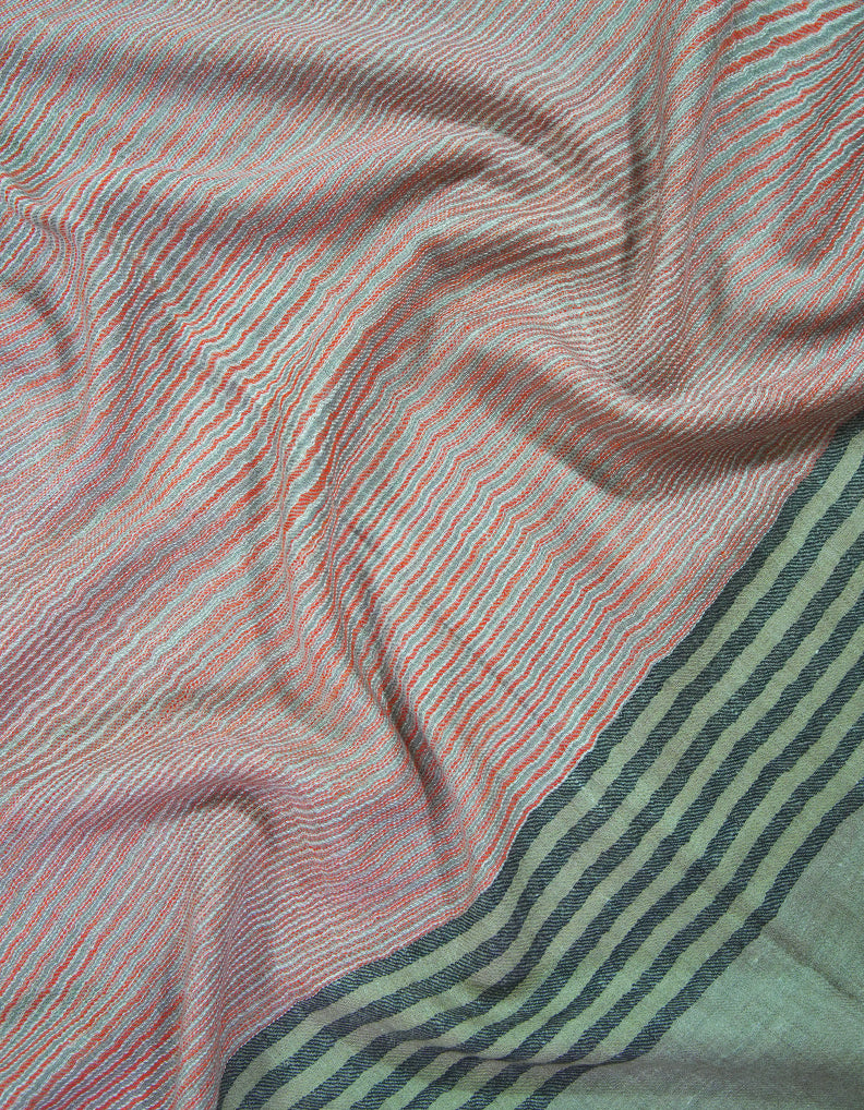 carmine red and natural striped pashmina stole 9216